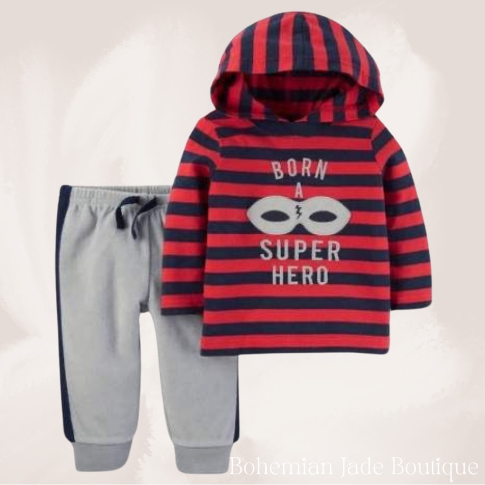 Child of Mine Infant Superhero Sweatshirt Sweatpants Outfit | 3-6 Months